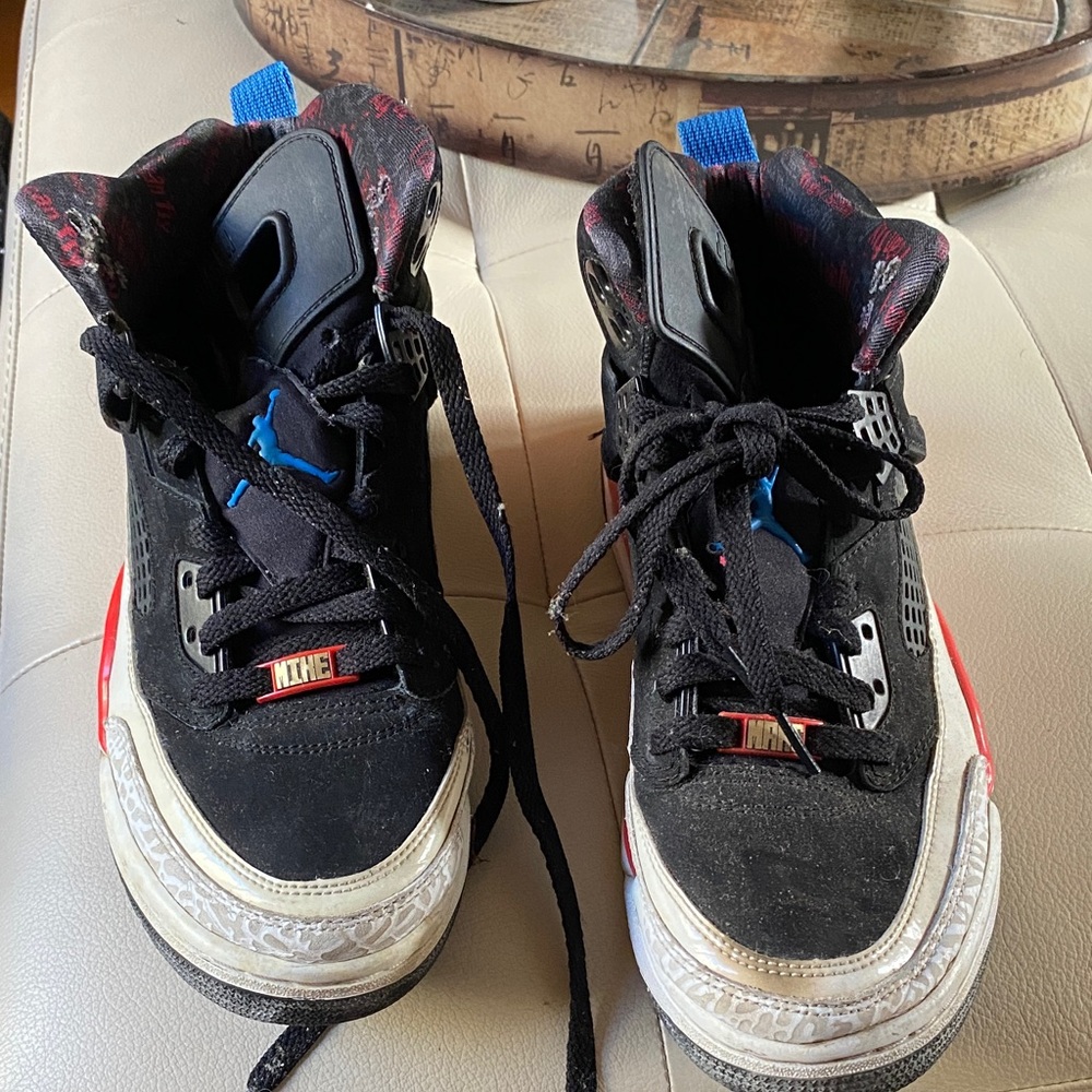 Jordan Black and Red Sneakers with Blue Accents